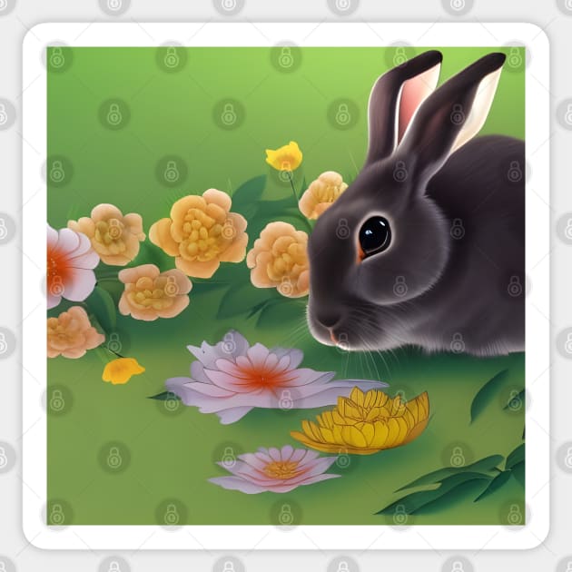 Rabbit and Flowers Sticker by BlakCircleGirl